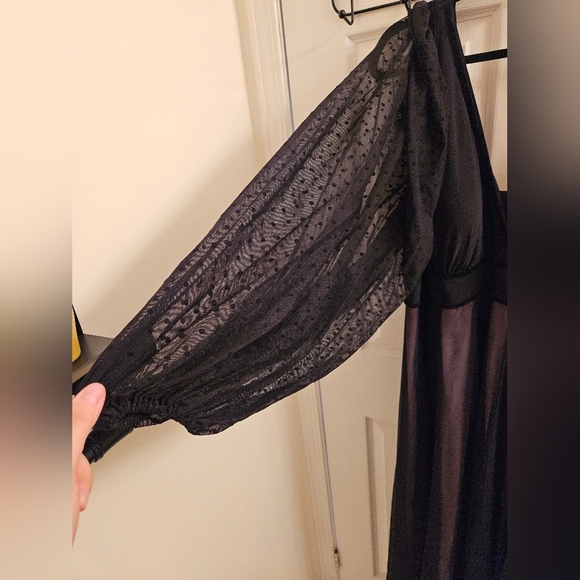 Black Plus Size S 20 Long Sleeves Mesh Long Prom Evening Dress Mother Bride - Picture 2 of 6